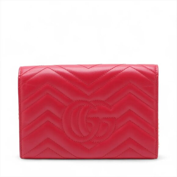 Gucci GG Marmont Leather Chain Wallet Red 474575 - Picture 2 of 12